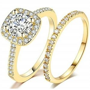 Hot Luxury 18K Golden Plated Roun CZ Wedding Ring Set for Her.